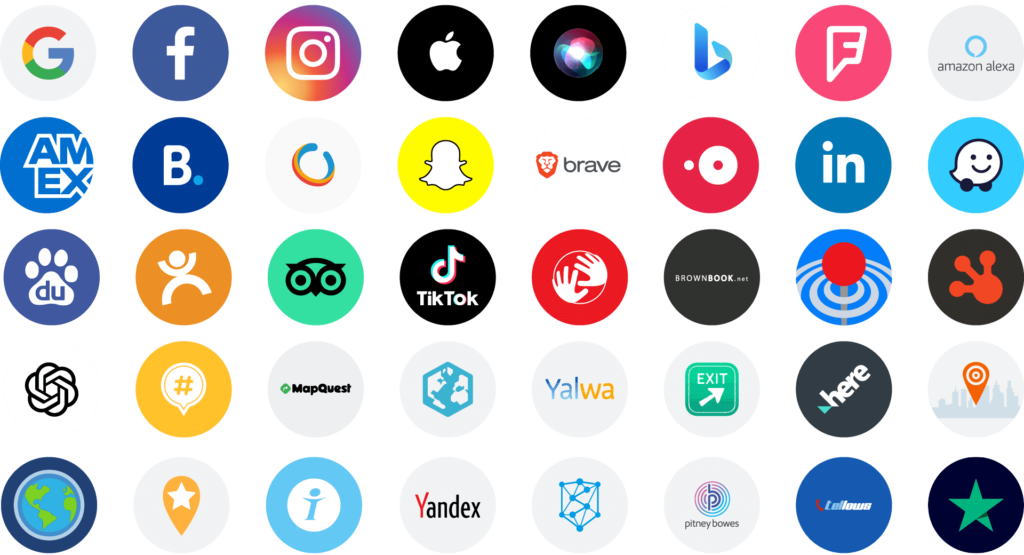 マルチメディアMEOに含まれるGoogle、Apple、Bing、Facebook、TikTok、AI検索、地図、口コミ、音声アシスタントなど、海外メディアの主要プラットフォームの一覧